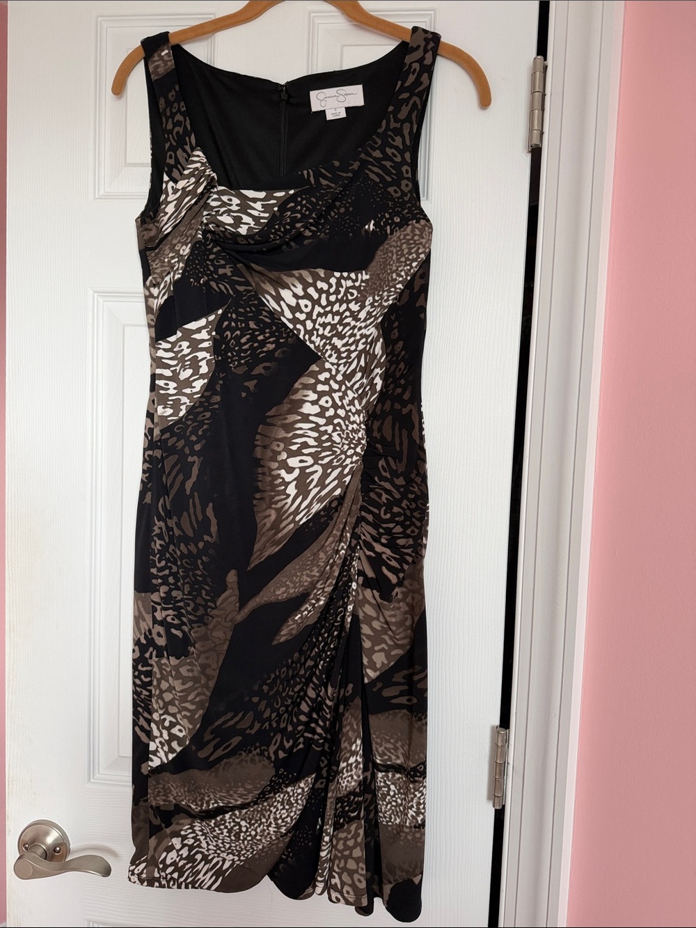 Jessica Simpson Black and Brown Printed Sleeveless Midi Dress